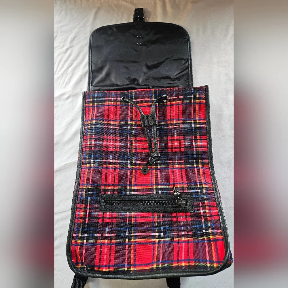 Disney Cruella DeVil Backpack,  Red Plaid, Full Size With Patches. NWOT